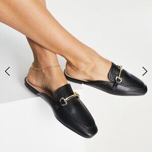 LONDON REBEL Horsebit Mule Loafers Black Faux Leather Size 9 US NEVER WORN